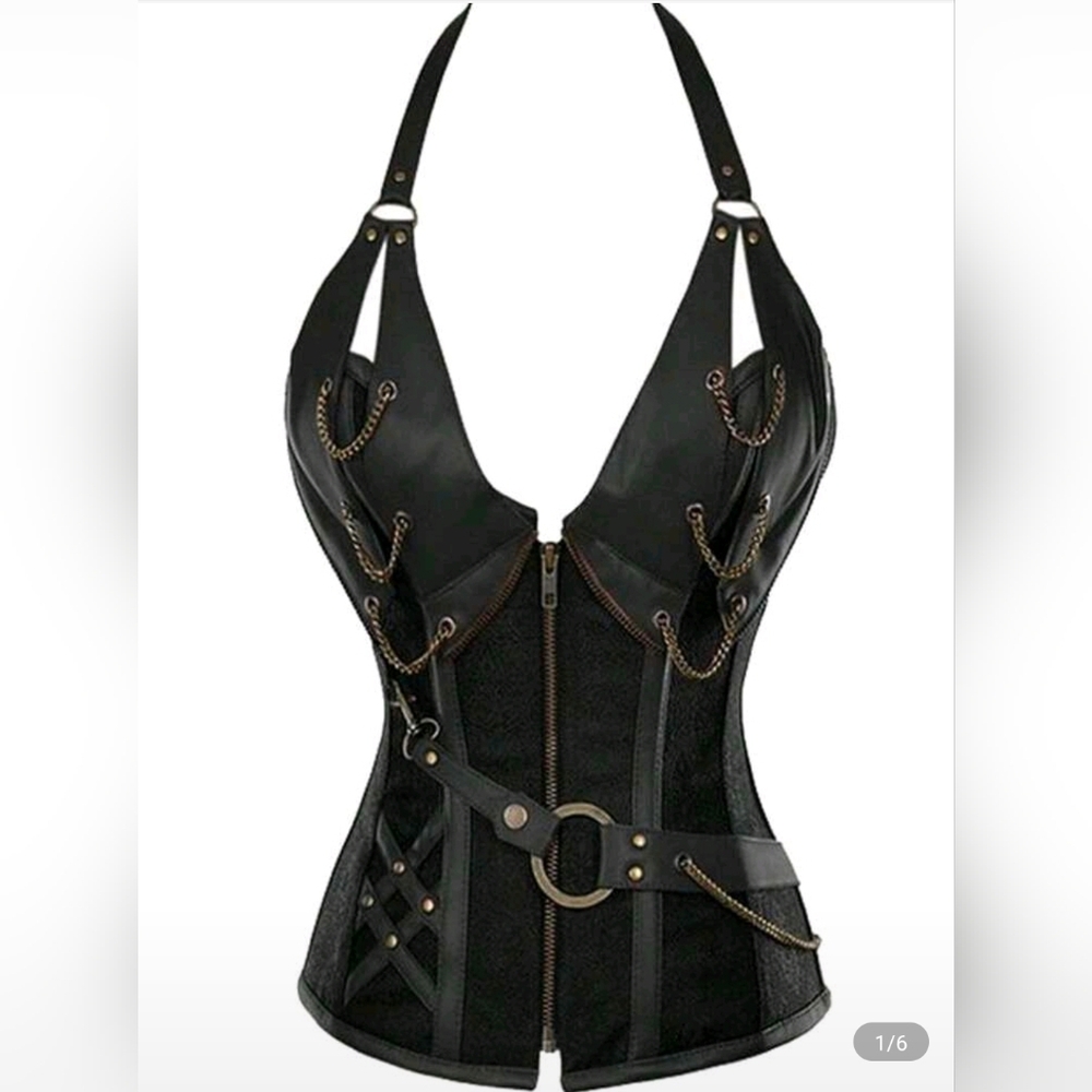 Black Halter Corset with Chains